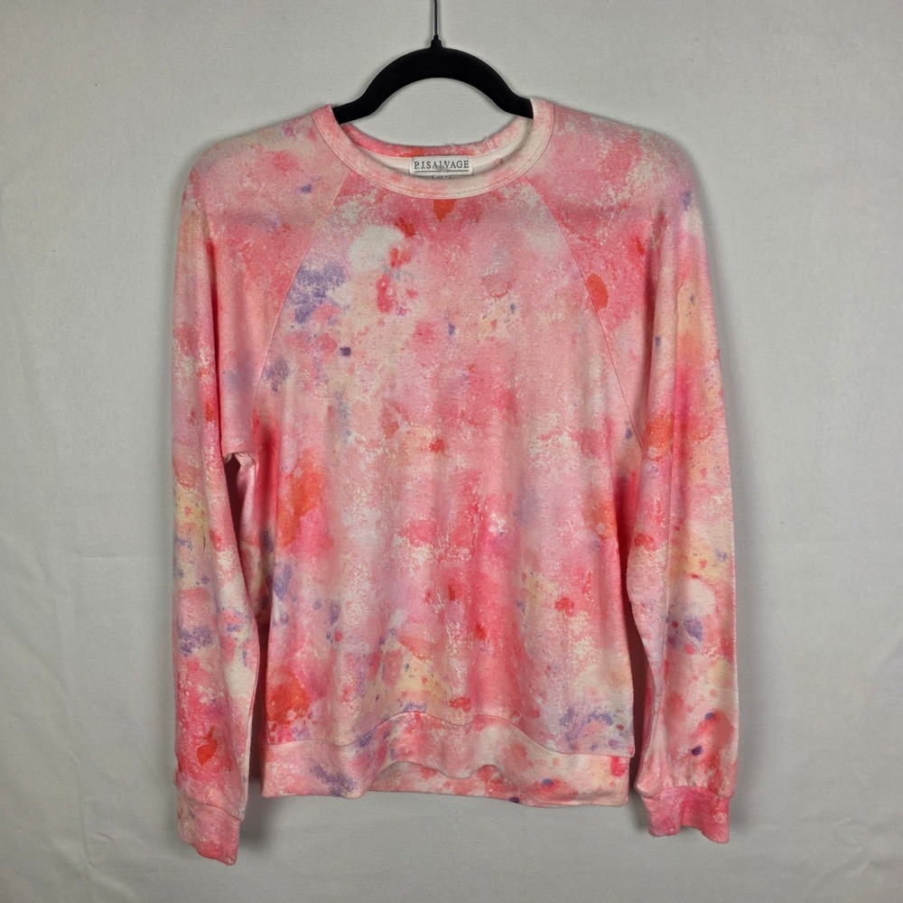 PJ Salvage Womens Pink Tie Dye Raglan Long Sleeve Sweatshirt XS RN 15741